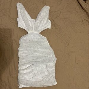 AKIRA White Backless Dress with Silver Accents